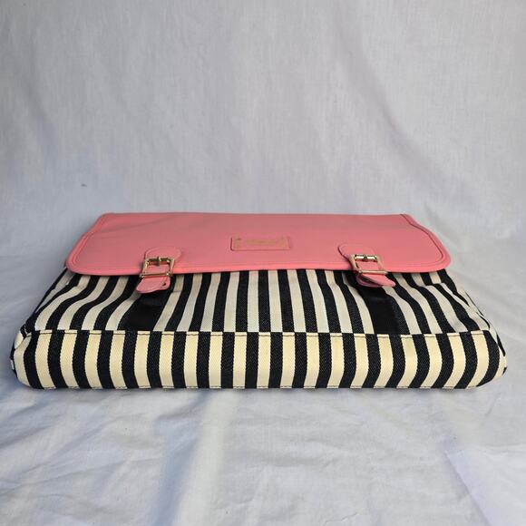 Kamliu Laptop Messenger Bag Pink w/ Black & Off White Stripes 16" x 12" x 2.5" - Picture 9 of 14